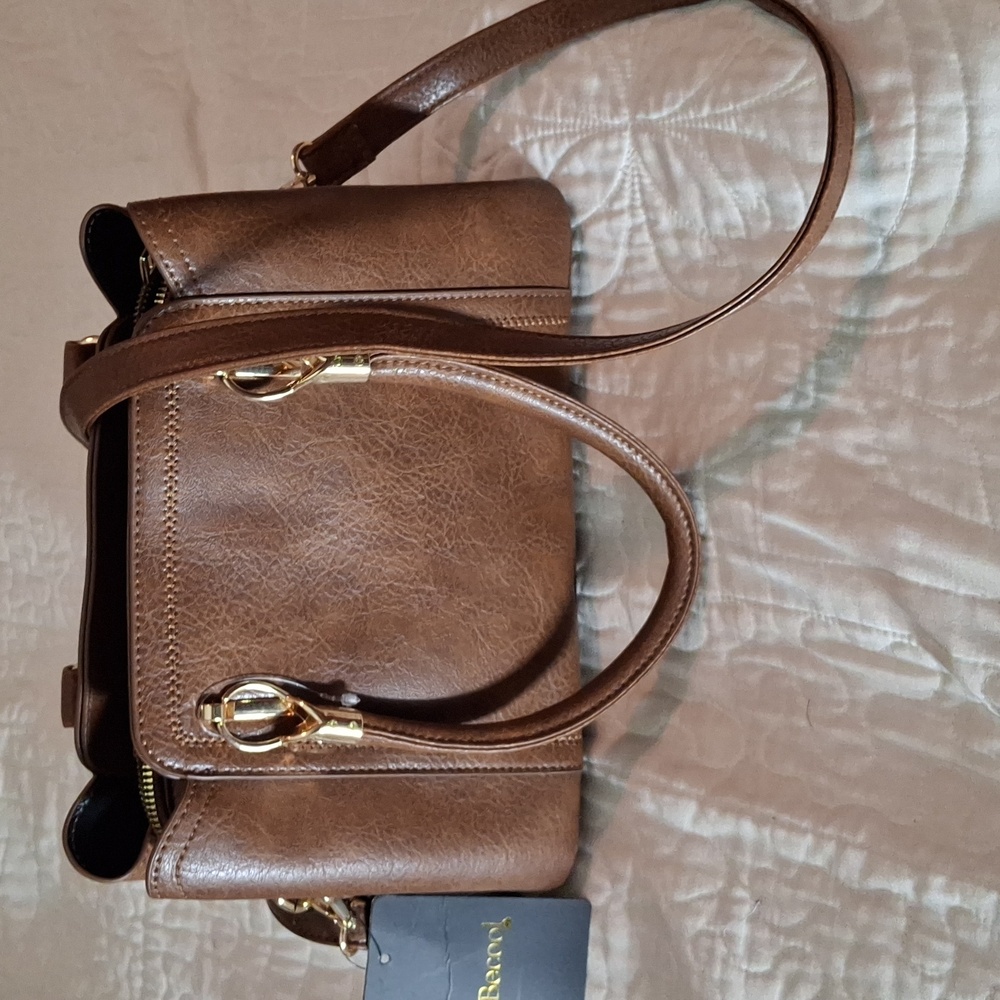 BE COOL Tan Satchel with Gold Accents